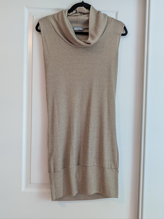 Fashion Express Tops - Sleeveless Metallic Sparkly Cowl Neck Tunic in Taupe